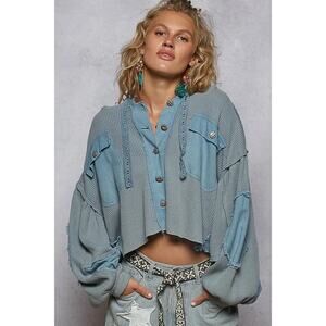 POL Cropped long sleeve solid thermal jacket - Oversized- PTP 31"